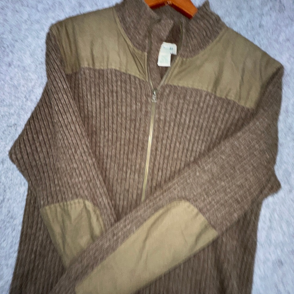 LL Bean Sweater Mens XXL Brown Full Zip Wool Blend Shooting Patch Cardigan EUC